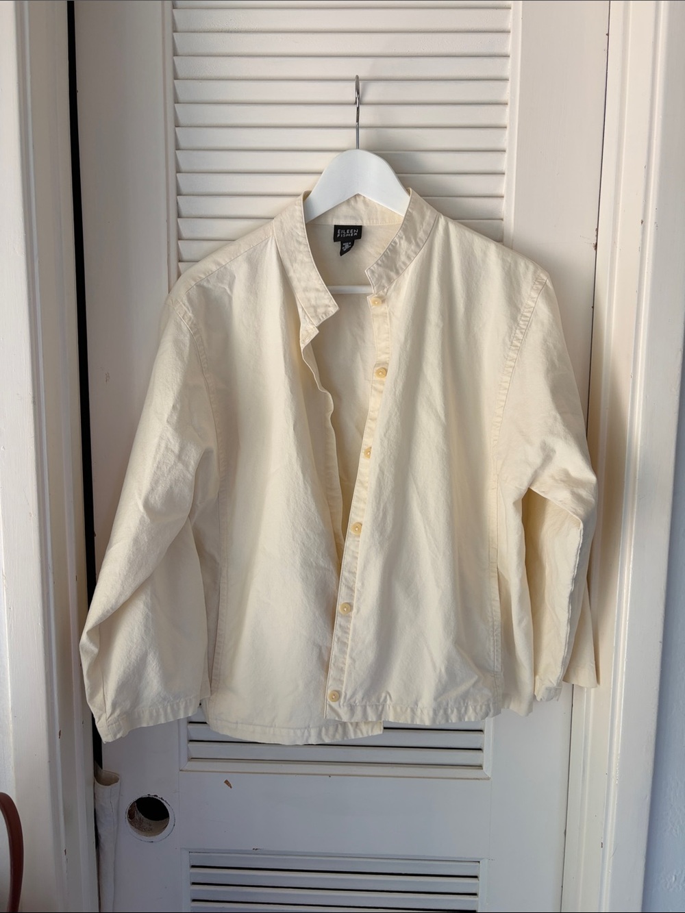 100% cotton Cream Collarless Bomber Jacket
